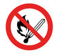 Verbotszeichen nach ISO 7010 Klebefolie, Feuer, offenes Licht und Rauchen verboten, 400 mm