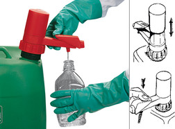 Dosierpumpe mit Verschluss, DIN 55, Kanisterpumpen und Fasspumpen, Pumpen  (Handpumpen und Fußpumpen), Liquid Handling, Laborbedarf