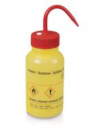 Wash bottle with venting valve, wide neck, Acetone, red