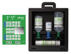 Eye wash station Plum iBox 3 with three eye wash bottles and wound and eye spray