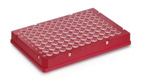PCR-platen Rigid Frame 96-well, Low Profile, rood, volledig frame