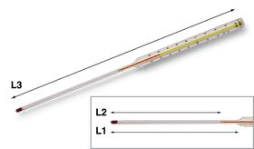 Straight stem thermometers, 0 to +160 °C, Graduation: 2 °C, 490 mm, 255 mm