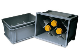 Caisses de transport ROTILABO<sup>&reg;</sup> pour flacons, Nombre de compartiments: 8, 400 x 300 x 270 mm, Taille du compartiment: 97 x 97 mm