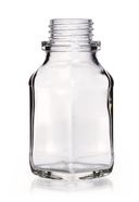Wide mouth bottle square clear glass, 100 ml, 32, short form