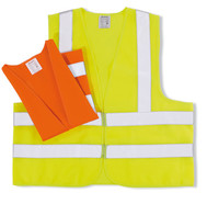 Safety vest two reflective strips and strips over the shoulders, orange