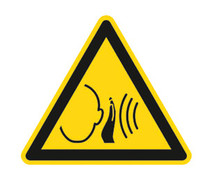 Warning symbols acc. to ISO 7010 Single label, Sudden onset of loud noise, Side length 100 mm