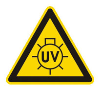 Warnzeichen praxisbewährt Einzeletikett, UV-Strahlung, Seitenlänge 100 mm