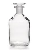 Enghalsflasche mit Normschliff Klarglas, 1000 ml, Enghals-Standflasche aus Kalk-Natron-Glas, klar. Nach DIN 12036, ISO 4796. Mit Glasstopfen NS 29/32, Volumen 1000 ml