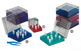 Cryogenic box ROTILABO<sup>&reg;</sup> Hinged lid slots, round, assorted colours, Compartment size: &#216; 12,5 mm, Height: 53 mm, 4 unit(s)