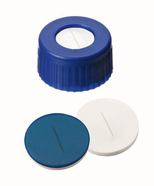 Screw caps ROTILABO<sup>&reg;</sup> ND9 with borehole, Silicone white / PTFE blue, slotted