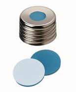 Screw caps ROTILABO<sup>&reg;</sup> ND18 magnetic with borehole, Silicone transparent blue / PTFE white, UltraClean