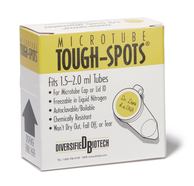 Labels Tough&nbsp;Spots&trade; on a roll round, yellow, 12.7 mm, Suitable for: 1,5/2 ml vessels