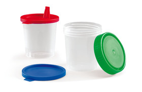 Sample beakers with snap-on lid, <b>Sterile</b>, 150 unit(s), Yellow lid, with spout