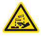 Warning symbols acc. to ISO 7010 on a sheet, Corrosive substances, Side length 50mm