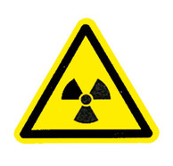 Warnzeichen nach ISO 7010 auf dem Bogen, radioaktive Stoffe o. ionisierende Strahlen, Seitenlänge 25 mm