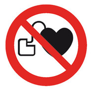 Verbotszeichen nach ISO 7010 Klebefolie, Kein Zutritt f. Personen mit Herzschrittmachern oder implantierten Defibrillatoren, 200 mm